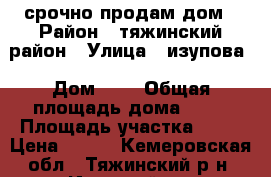 срочно продам дом › Район ­ тяжинский район › Улица ­ изупова › Дом ­ 7 › Общая площадь дома ­ 30 › Площадь участка ­ 16 › Цена ­ 300 - Кемеровская обл., Тяжинский р-н, Итатский пгт Недвижимость » Дома, коттеджи, дачи продажа   . Кемеровская обл.